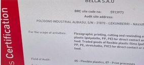 Belca obtiene la certificación BRC para su planta de Lekunberri