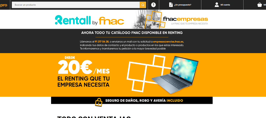 Fnac Pro suma renting a su carta de servicios